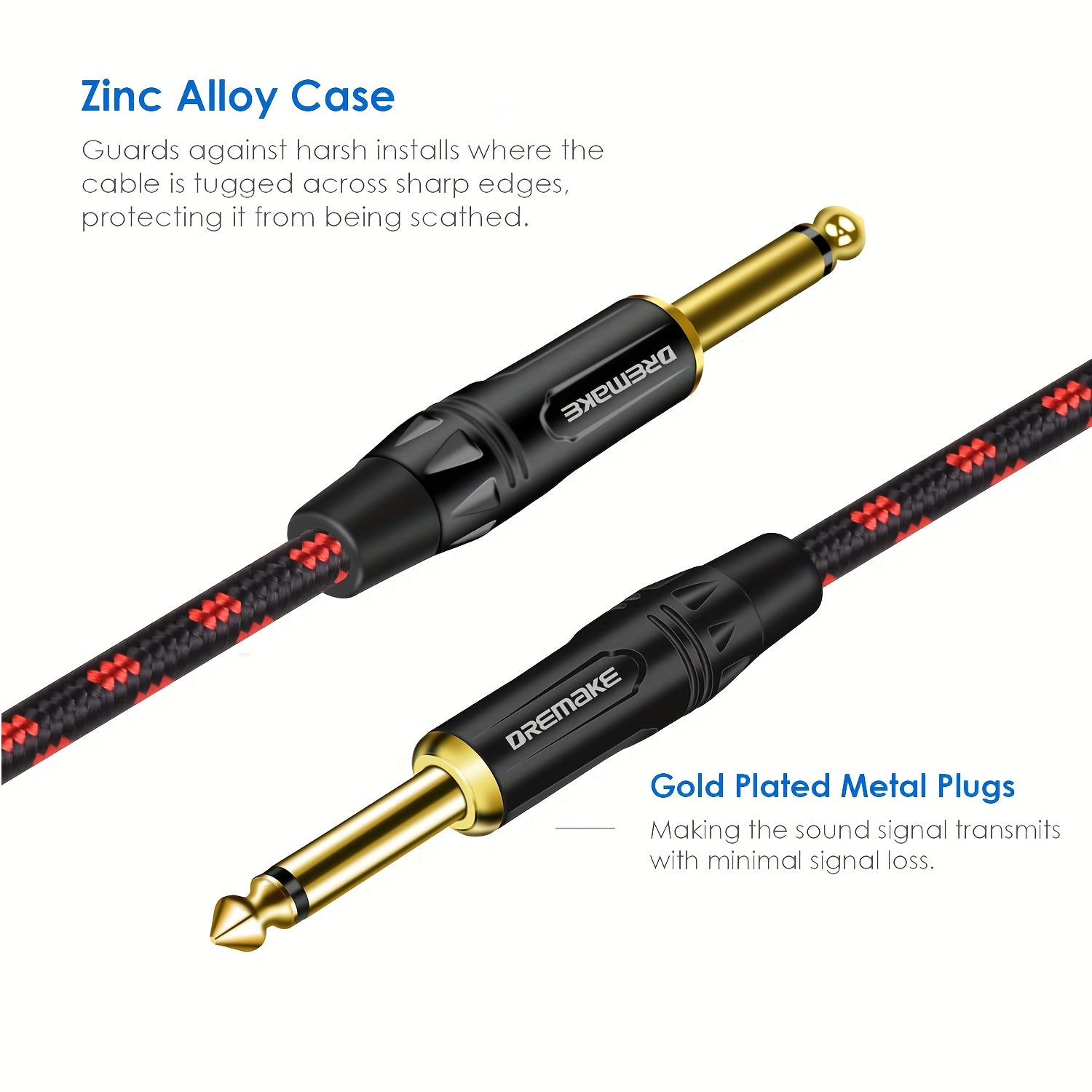 Cable Mono Dorado Jack De 6.35 MmTS 1/4'' A TS 1/4'' Macho A Macho Para Instrumentos De Guitarra Bajo Teclado Altavoz
