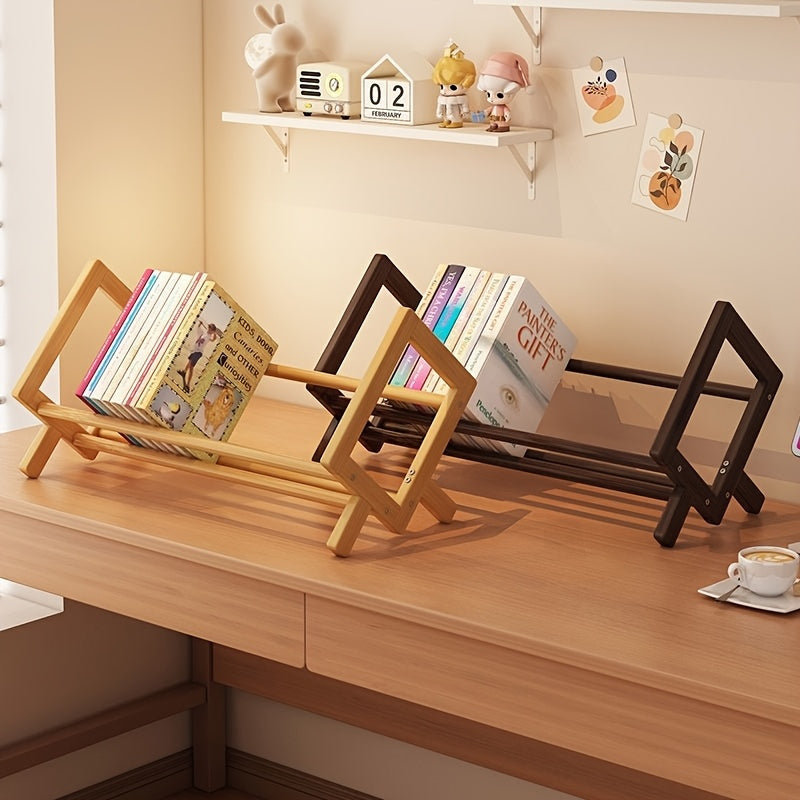 Estantería de bambú elegante - Organizador compacto para mostrador con diseño de ventana salediza, ideal para dormitorio y escritorio de estudio