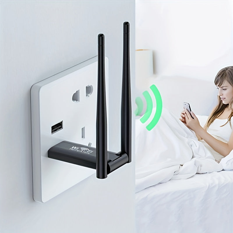 Repetidor WiFi USB de alta potencia - Extensor inalámbrico de largo alcance con velocidad de 300 Mbps, amplificador de señal súper potente, fácil instalación para enrutamiento en el hogar, amplificador de señal inalámbrica | Configuración de antena dual