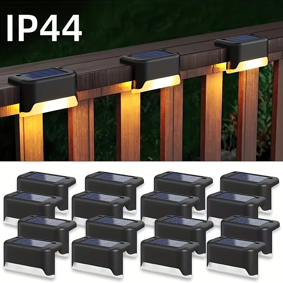 8 luces LED solares para exteriores, opciones de luz cálida y fría (blanco/cálido), diseño de plástico, ideal para iluminación de terrazas, escaleras, cercas y jardines, luces solares para exteriores, eficiencia energética