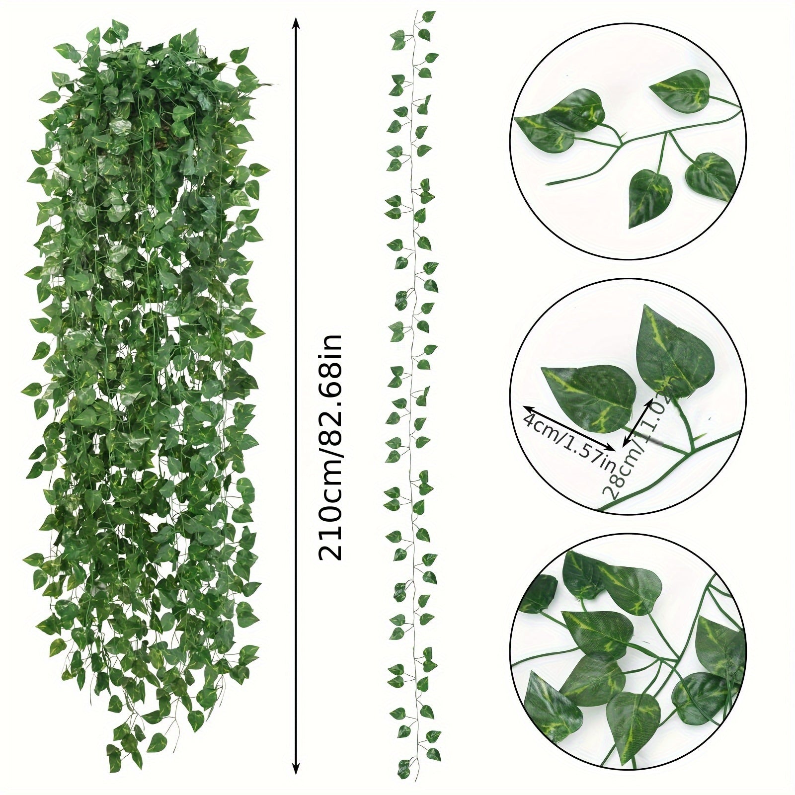 12 piezas de 210 cm/82,68 pulgadas, elegante enramada de hiedra verde colgante para pared - Ramas verdes artificiales para el hogar, jardín y decoración de bodas - Arte de pared versátil para interiores/exterior, decoración de pared de jardín | Enramada