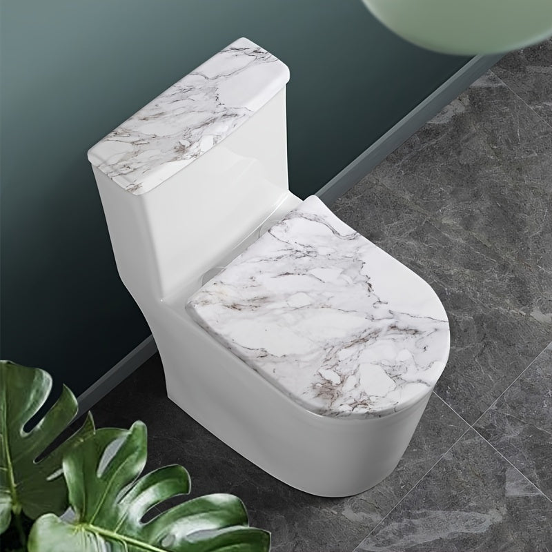 1 Juego De 2 Piezas, Tapas De Inodoro Con Diseño De Mármol De Color Negro, Decoración Elástica Para Baño, Se Adapta A La Mayoría De Los Tanques Y Tapas De Inodoro Redondos Y Alargados, Ideal Para Uso Para El Hogar Y En Autocaravanas