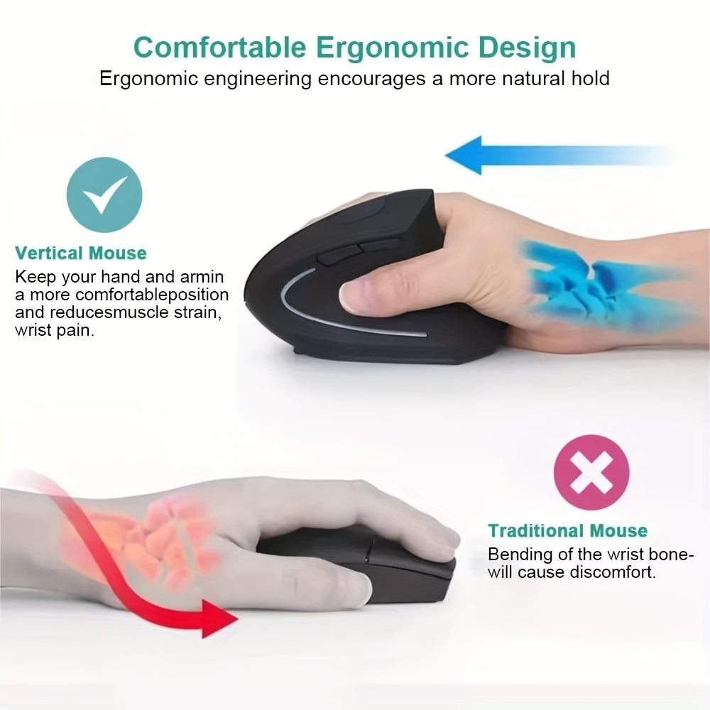 Ratón Vertical Ergonómico sin varillas 2.4G para PC, Laptop y Macbook con Batería - DPI800/1200/1600 - 5 Botones -