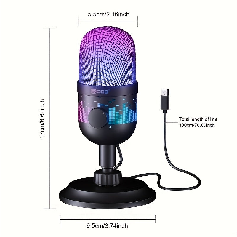 Nueva micrófono profesional USB con iluminación RGB, reducción de ruido - Ideal para transmisiones en vivo, juegos, podcasts y conferencias de video - Incluye soporte