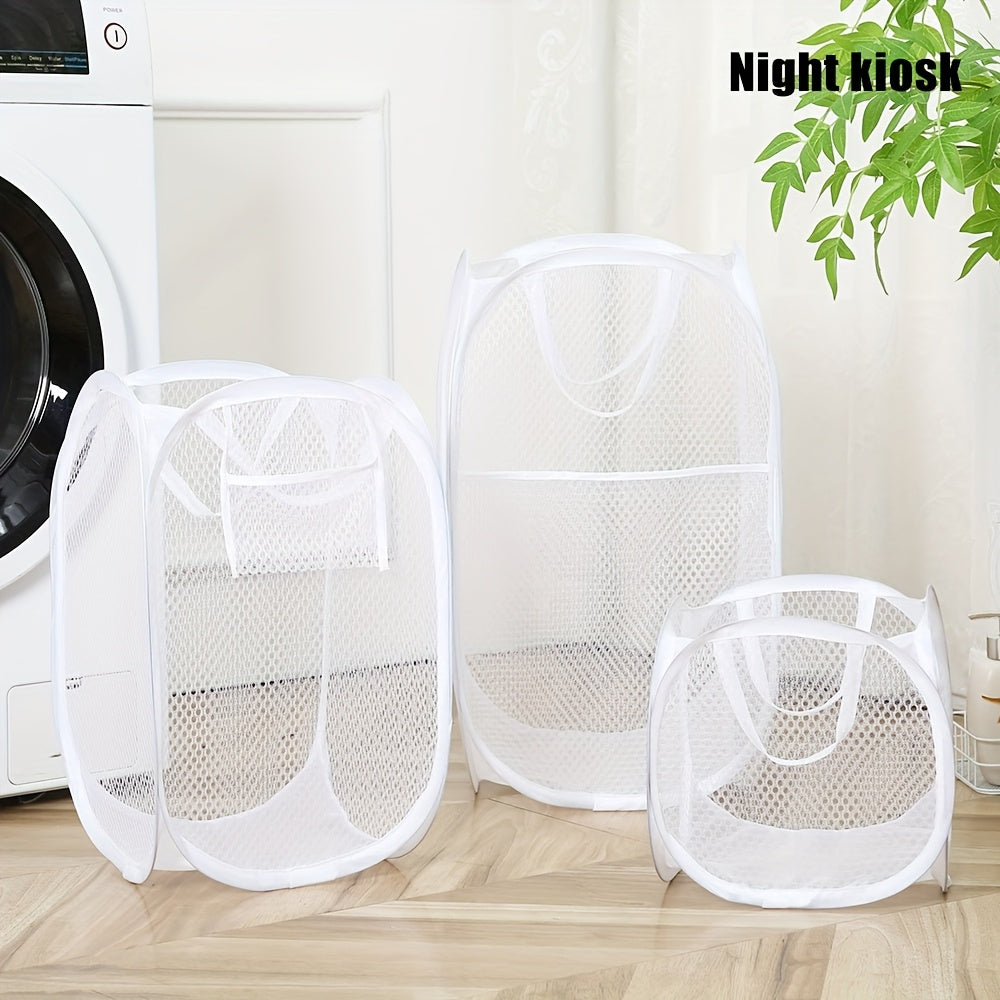 Cesto de lavandería de malla elegante y resistente con asa - Ideal para dormitorios, viajes y baños - Cesta de almacenamiento de ropa sucia de poliéster, cesta de almacenamiento plegable