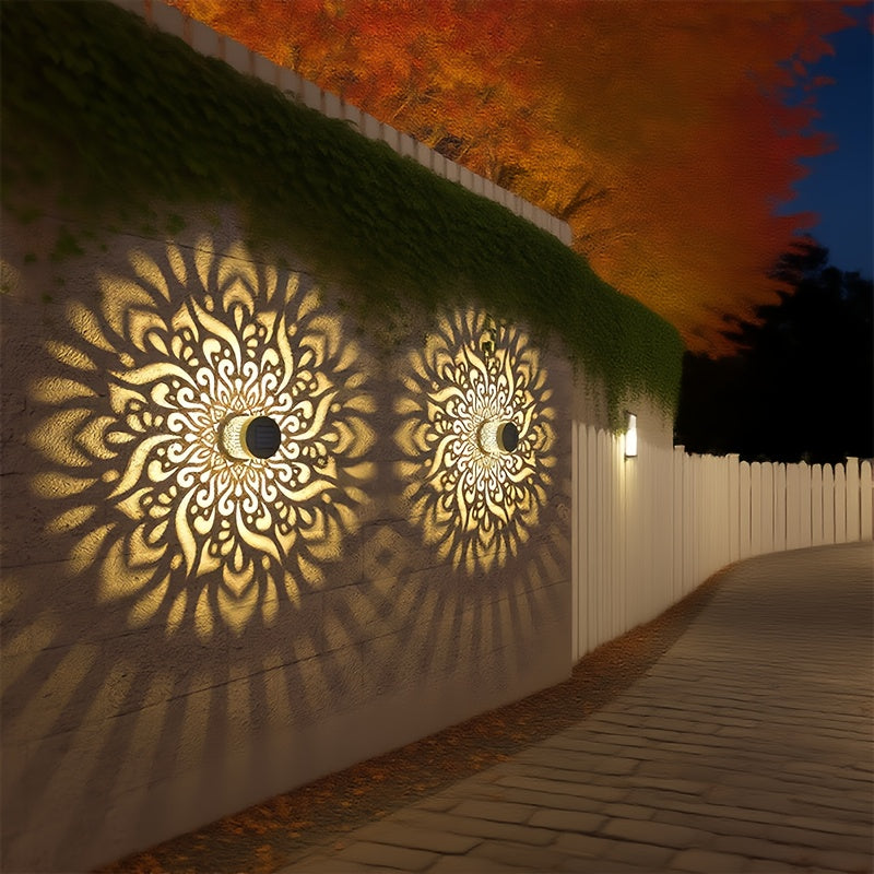 4 piezas, lámpara de pared solar IP65 para exteriores, lámpara de pared exterior con sensor para balcón y terraza, lámpara de decoración para puerta de villa de patio, lámpara de paisaje de jardín de hierro forjado retro, lámpara de proyección hueca
