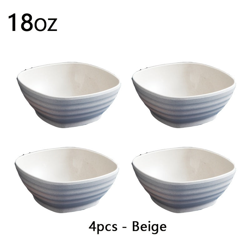 4 piezas, Cuenco de Cereales de Plástico Cuadrado, Cuenco para Snacks, Cuenco Reutilizable de Cocina, Apto para Microondas y Lavavajillas, Puede ser utilizado para Sopa, Cereales, Ramen, Caravana, Camping, Residencia Universitaria