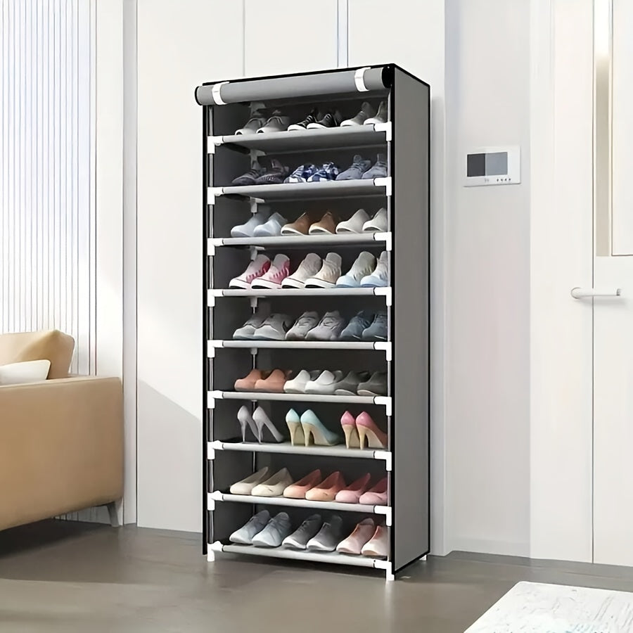 Organizador de zapatos multifuncional de 6/8/10 niveles con cubierta antipolvo - fácil de armar, almacenamiento portátil, ideal para 27-35 pares de tenis, tacones y botas - perfecto para el hogar