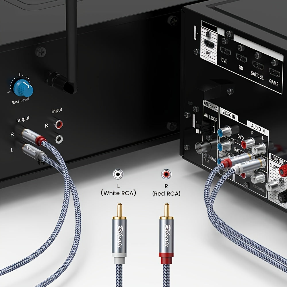 Cable de Audio Chapado en Oro para Transmisión de Música Sin Pérdidas - Conector de Sonido Trenzado de Nylon de Alta Fidelidad 2RCA Macho a Macho con Baja Interferencia, Adecuado para DVD, TV, Cine en Casa, Juegos, Altavoces