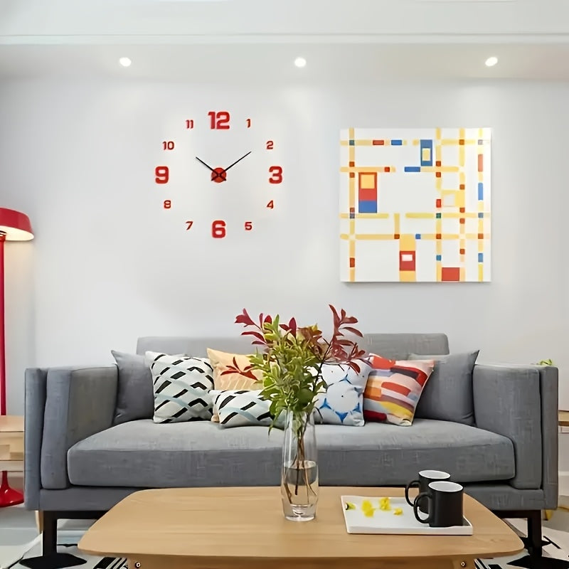 1 reloj de pared de acrílico moderno, reloj grande silencioso con números 3D, corona plana redonda, operado por batería (AA), ideal para decoración de salón y dormitorio