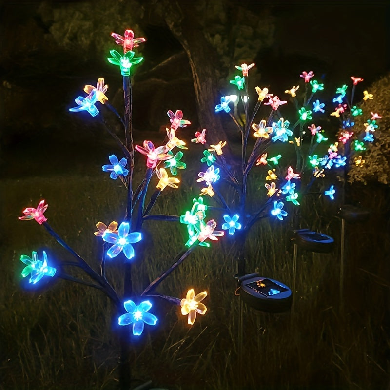 Lámparas solares de loto en rama para decoración de jardín exterior, ideales para patios, céspedes y jardines, con luces LED tipo cerezo