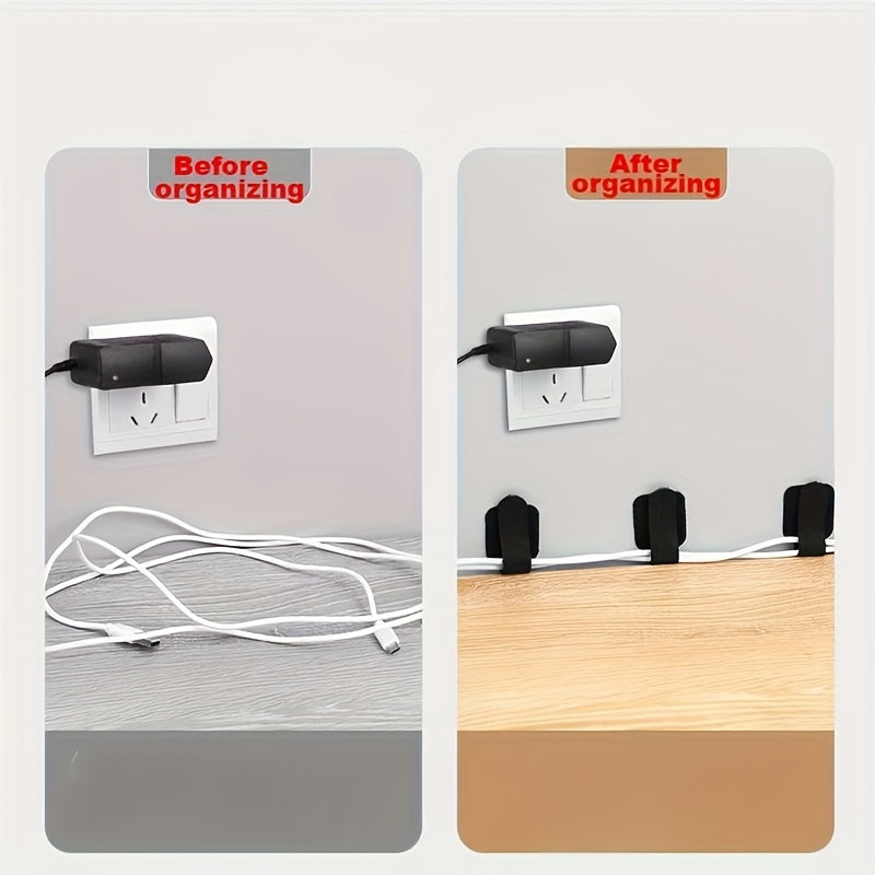 20 piezas de clips organizadores de cables de nailon, con adhesivo en blanco y negro, para escritorio, TV, electrónicos del hogar y suministros de oficina, soportes para cables, cargadores y accesorios, ahorradores de espacio