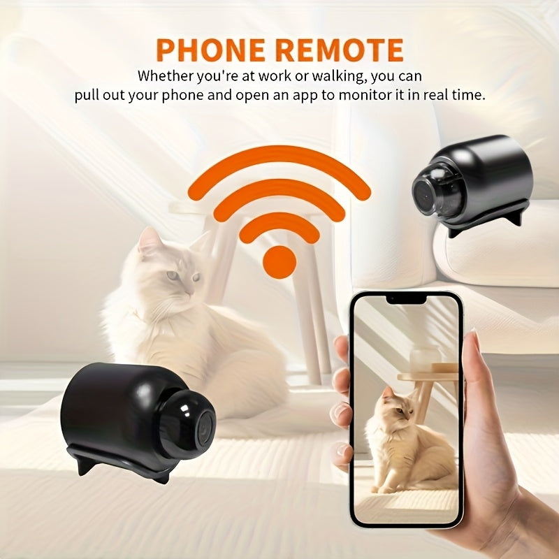 1 cámara de vigilancia con conexión WiFi, micrófono y soporte, controlada y monitoreable a través de una aplicación móvil, ideal para uso doméstico