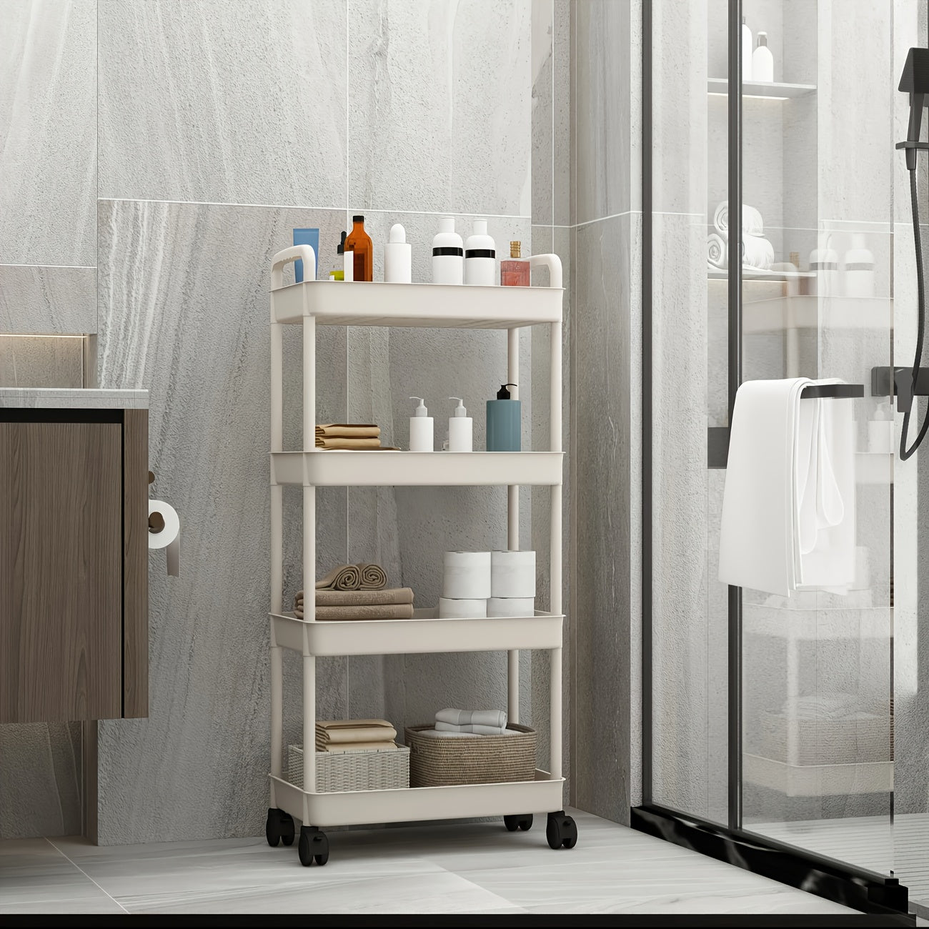 Estantería Subescritorio, Estante Multifuncional con Ruedas, Carrito de Cocina Rodante, Organizador para Bajo Mesa, Compatible con Contenedores de Especias, Unidad de Almacenamiento para Baño, Dormitorio, Comedor y Oficina, 4 Tamaños Disponibles