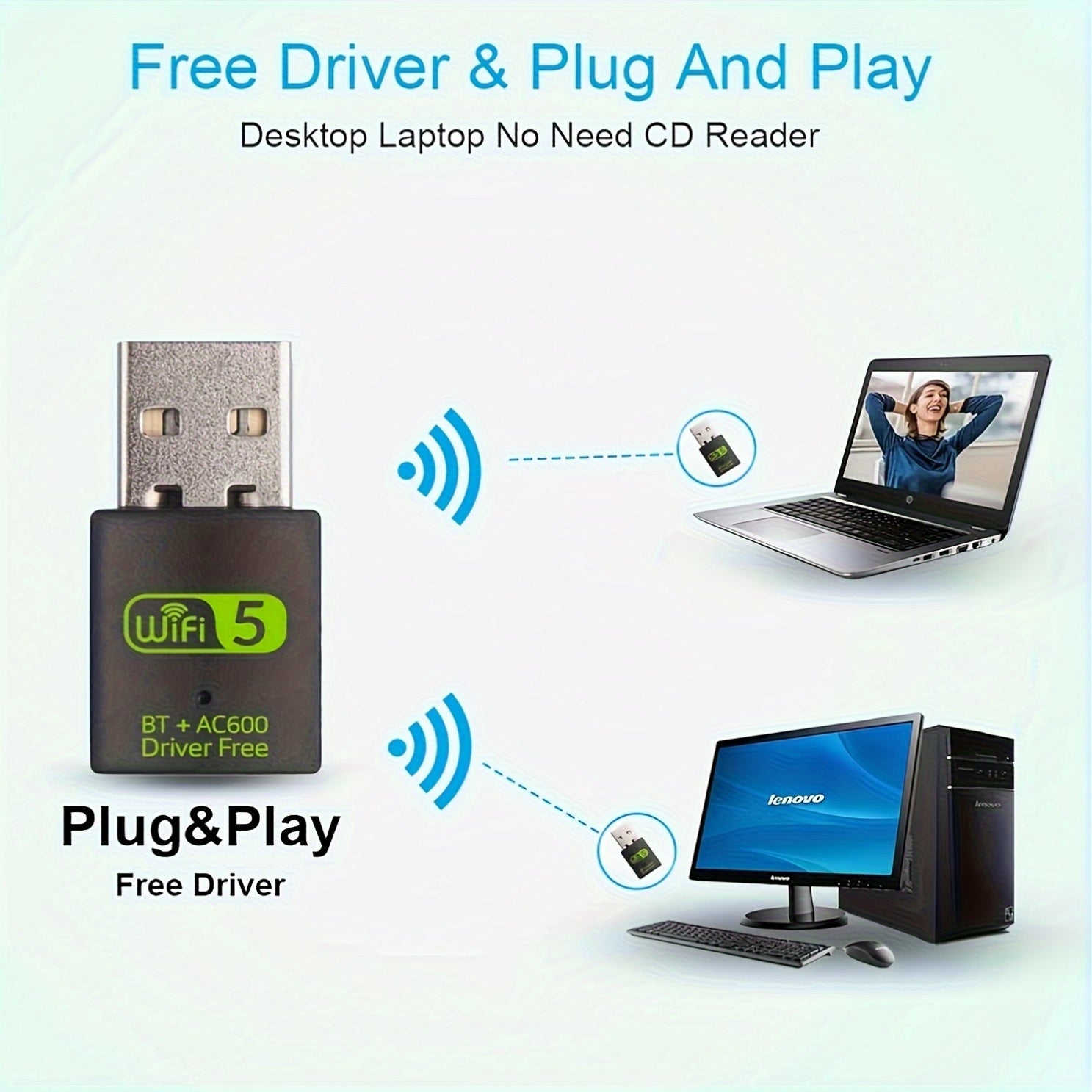 Adaptador inalámbrico USB WiFi, receptor externo de red inalámbrica de 600 Mbps con banda dual 2.4/5GHz, mini receptor WiFi para PC/laptop/escritorio, control por aplicación, modo de alimentación USB, voltaje de operación ≤36V