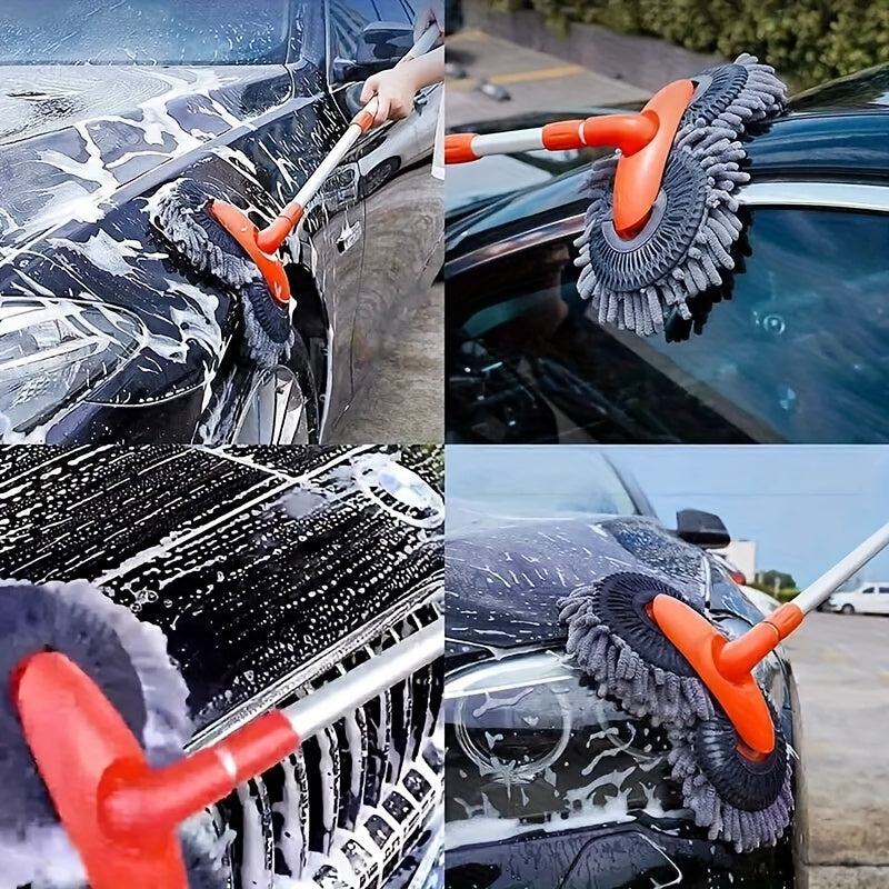 Cepillo de limpieza de coches con mango largo y superfibra, esponja superfibra giratoria de 360°, sin daño a la pintura, sin arañazos, adecuado para limpiar coches, camiones, SUV, RV, remolques y barcos.