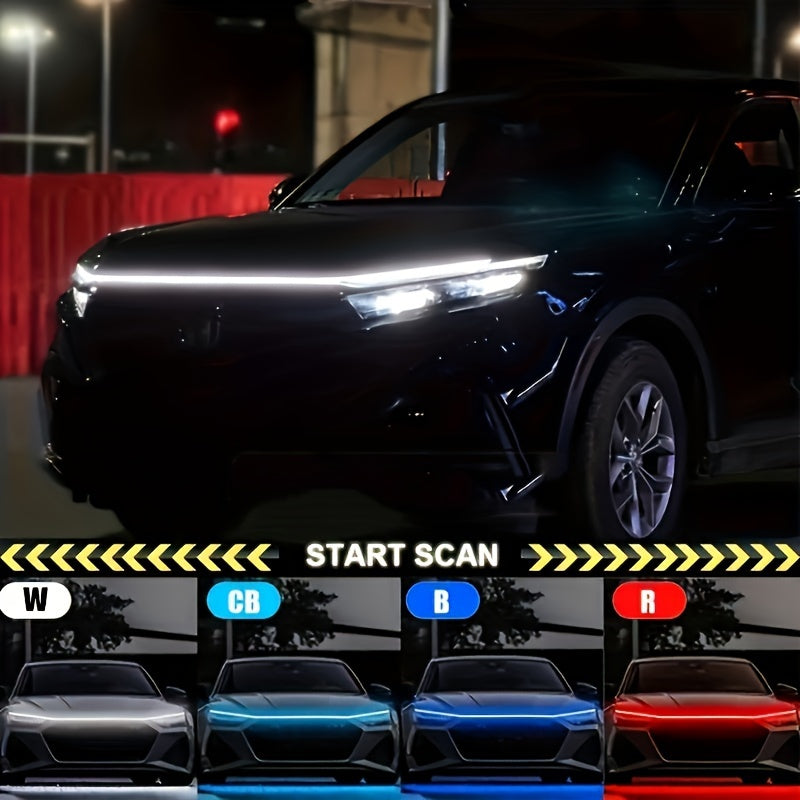 Luz LED para capó de coche, tira de acento de neón de 60 pulgadas, barra de luces de escáner de inicio multicolor, luces de neón de alto brillo de 12 V, con cableado rígido, para varios modelos, sin batería