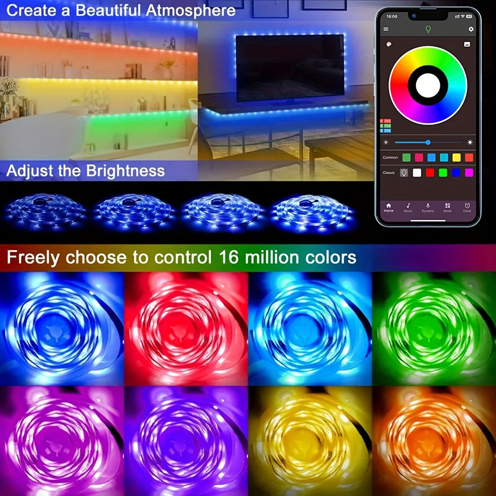 99.97 cm - 30.48 metros Tira de luces LED 5050 RGB con sincronización de música, cambio de color, control de la aplicación inteligente de la tira de luces LED, mando a distancia de 44 teclas, luces LED para decoración del hogar en el interior del dormito