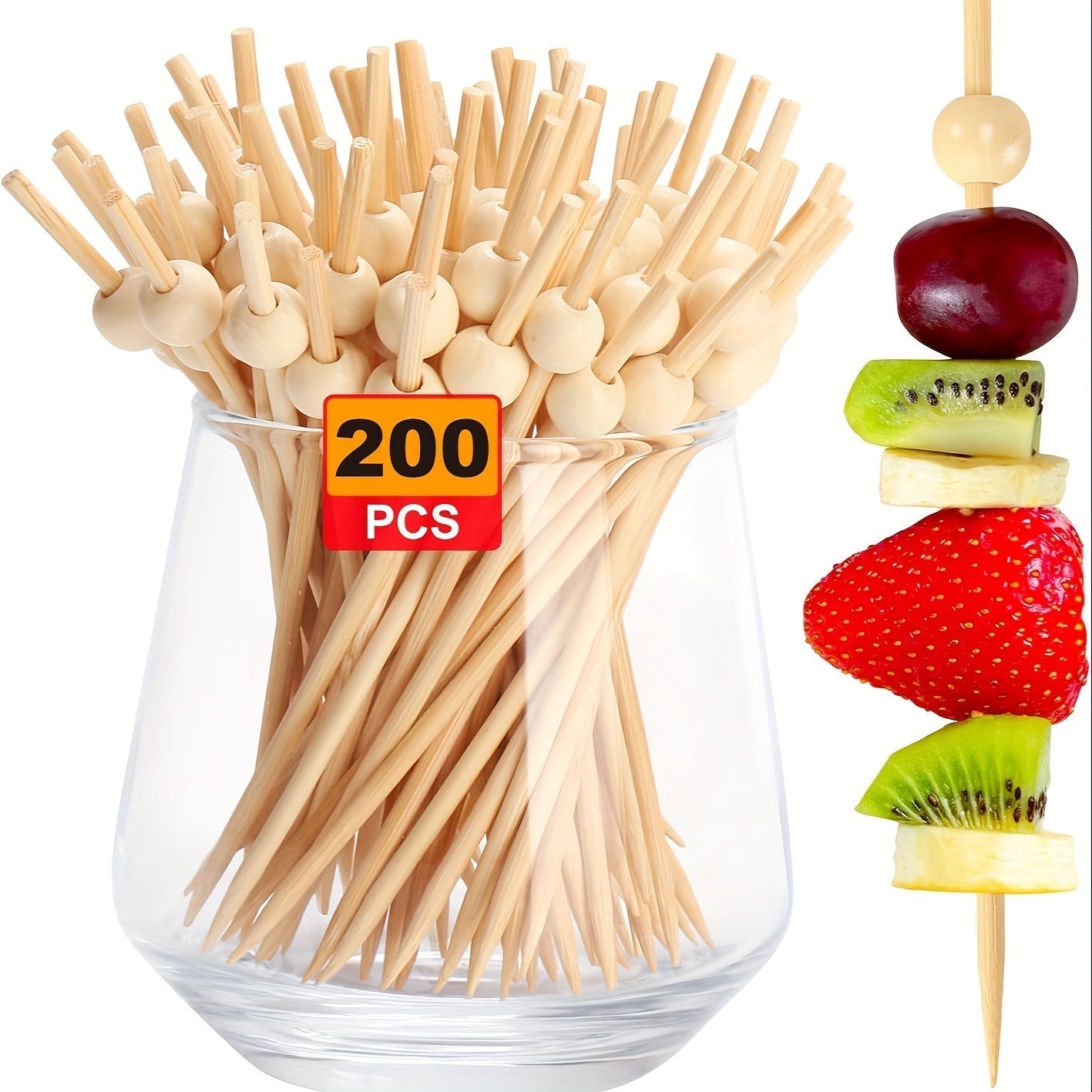 200 Palillos de Madera Natural para Cócteles - 11.94 cm Pinchos Decorativos para Bebidas, Aperitivos y Snacks de Fiesta, Perfectos para Frutas, Verduras y Tablas de Charcutería