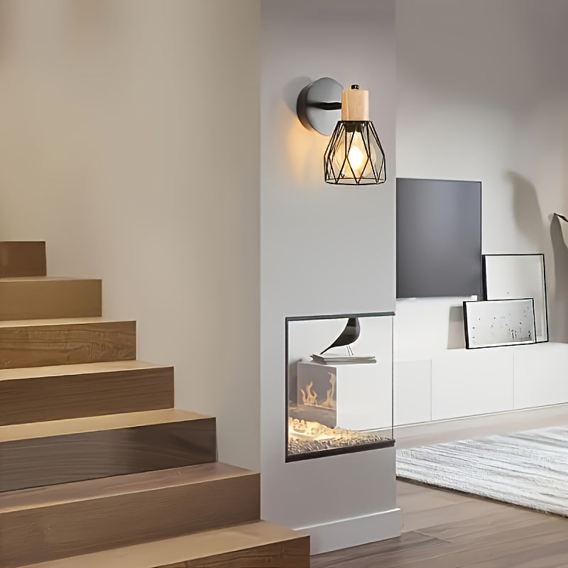 2 Piezas de Luz de Pared Semi-Encastrada Moderna con Diseño de Jaula Metálica - Estilo Industrial, Adecuada para Dormitorio o Sala de Estar - Base E26/E27 No Incluida, Iluminación para Dormitorio | Luz de Pared Moderna | Jaula Metálica 85V-265V