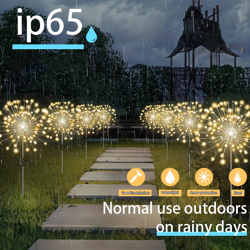 Lámpara decorativa solar resistente al agua, patio, jardín, villa, decoración de iluminación exterior, 8 modos de iluminación exterior, lámpara en forma de fuegos artificiales solares