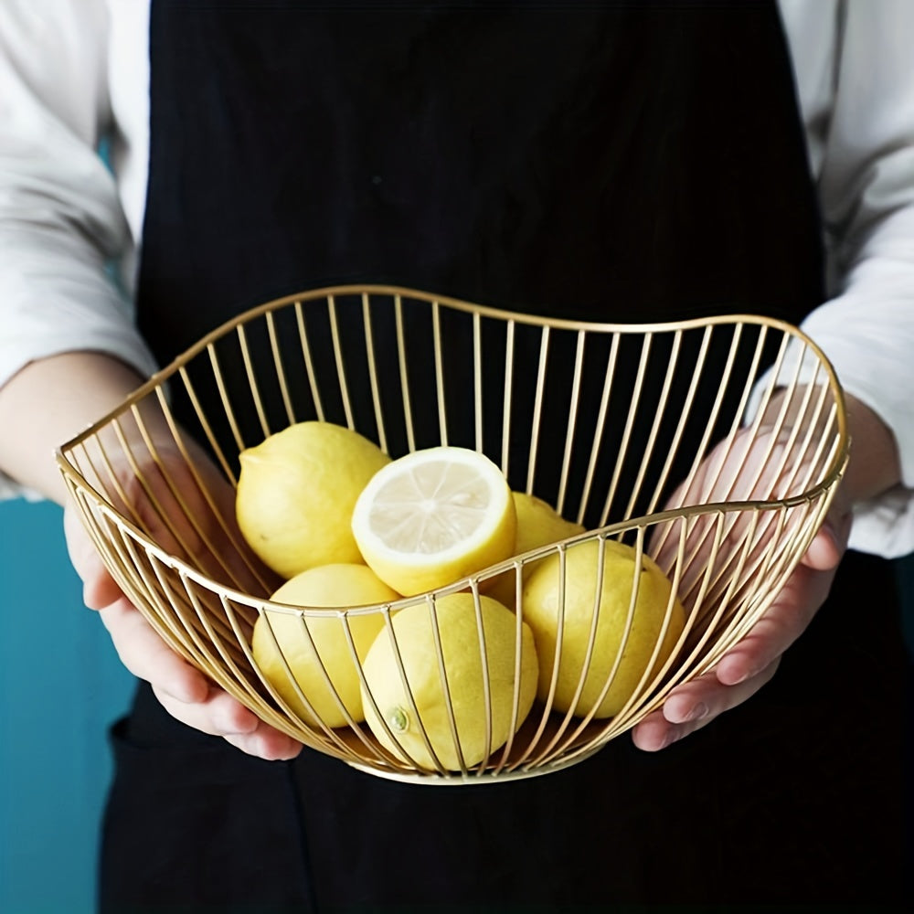 Canasta de alambre para frutas, 1 unidad, tazón de frutas para mostrador de cocina, ola, tazón para servir frutas, plato de alambre para frutas y verduras