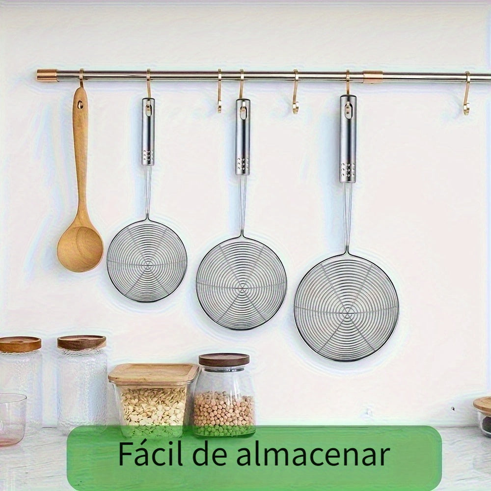 3 Piezas de Espumadera de Acero Inoxidable con Mango, Cuchara Ranurada Multiusos para Freír y Cocinar, Filtro de Aceite para Air Fryer, Accesorio para Fríjidor