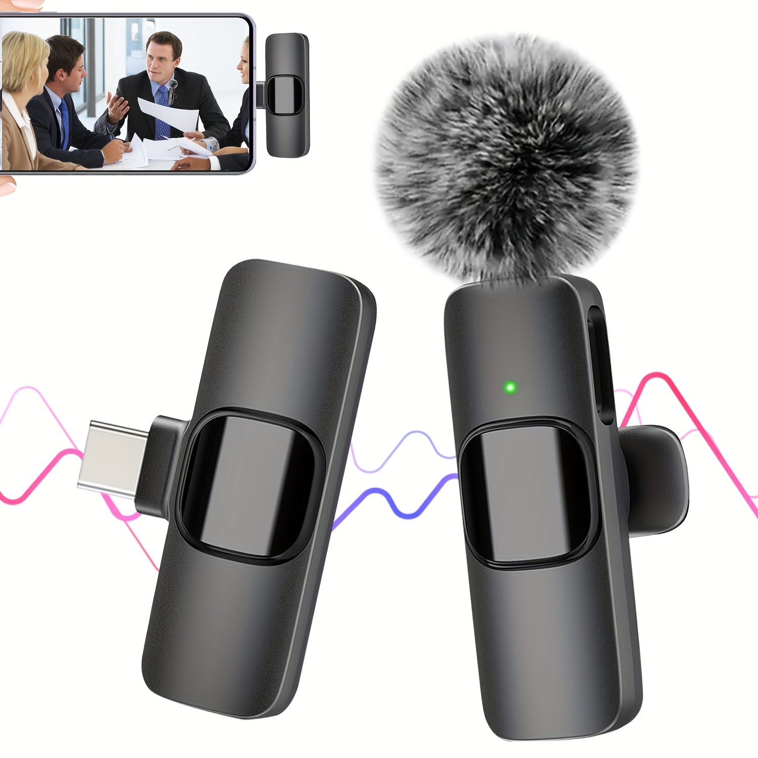 Micrófono sin varillas para Teléfono, Android, Cámara, Micrófono USB-C, Micrófono de Solapa sin varillas, Micrófono Mini, Micrófono con Cancelación de Ruido para Entrevistas, Vídeos y Podcasts