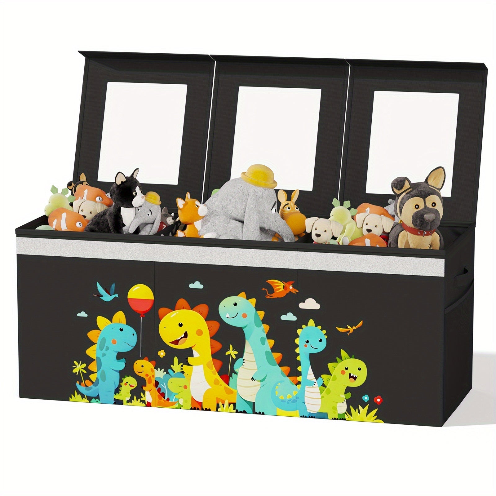 140L Caja de Almacenamiento Plegable Extra Grande con Ventana Visible - Organizador de Tela Resistente, Solución para Juguetería en Habitación Infantil y Dormitorio, Cubo Duradero con Asas, Diseño Transparente para Sala o Cuarto