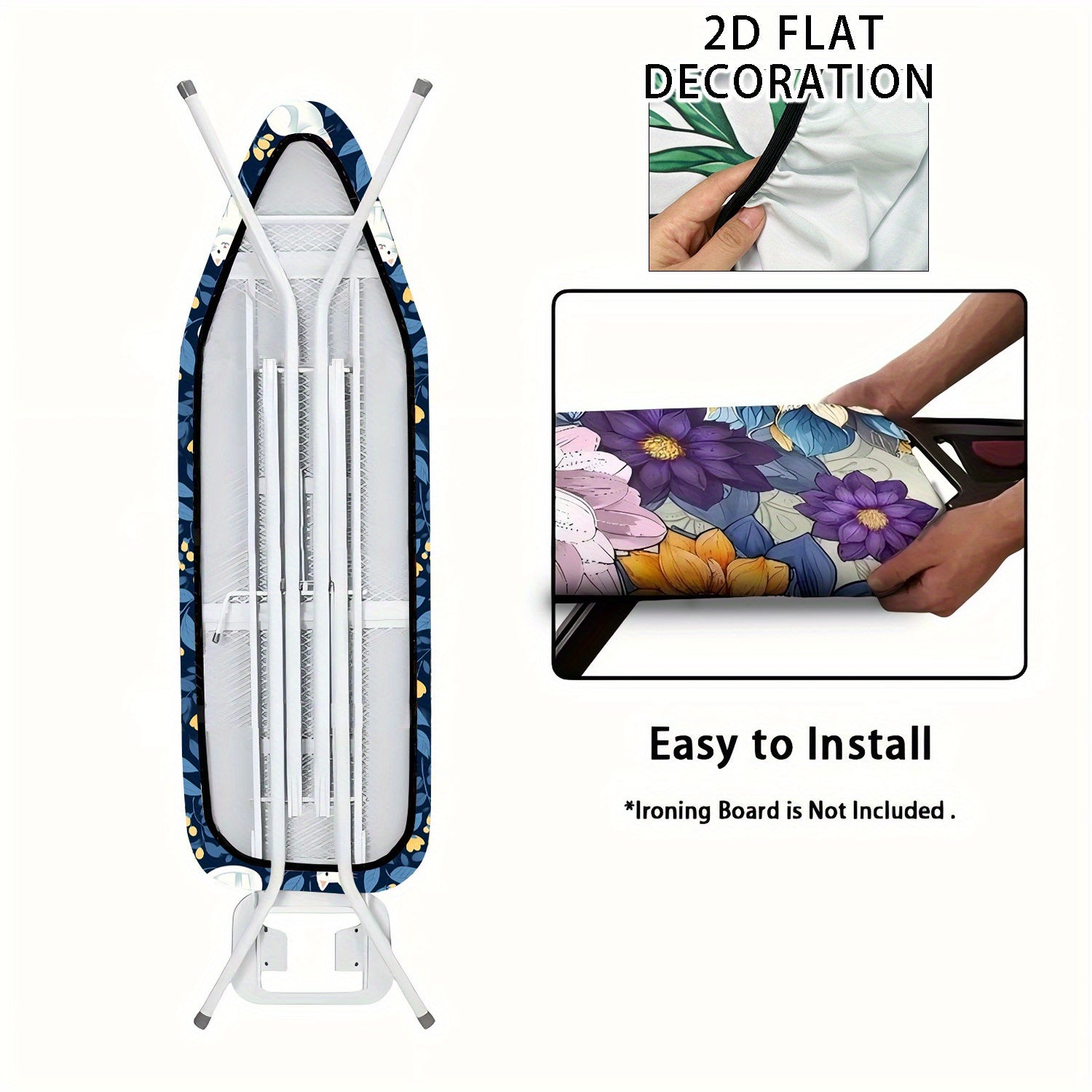 Accesorio de Planchado Decorativo 2D, Funda para Tabla de Planchar con Diseño de Gatos y Borde Elástico - Tamaño Estándar, Ideal para el Hogar o Regalo para Amantes del Artesanato, Accesorios para Lavandería, 1 Unidad (Tabla no Incluida), 2D Plano