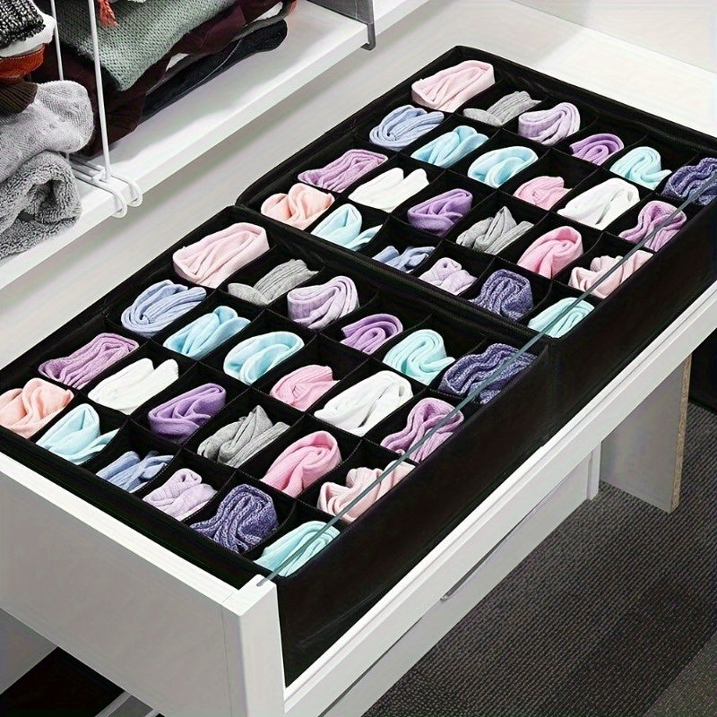 Organizador de Calcetines Plegable de 24 Celdas - Caja de Almacenamiento de Tela con 24 Compartimentos para Calcetines, Ropa Interior y Accesorios - Opciones Duraderas Multicolor (Morado, Rosa, Azul, Gris)