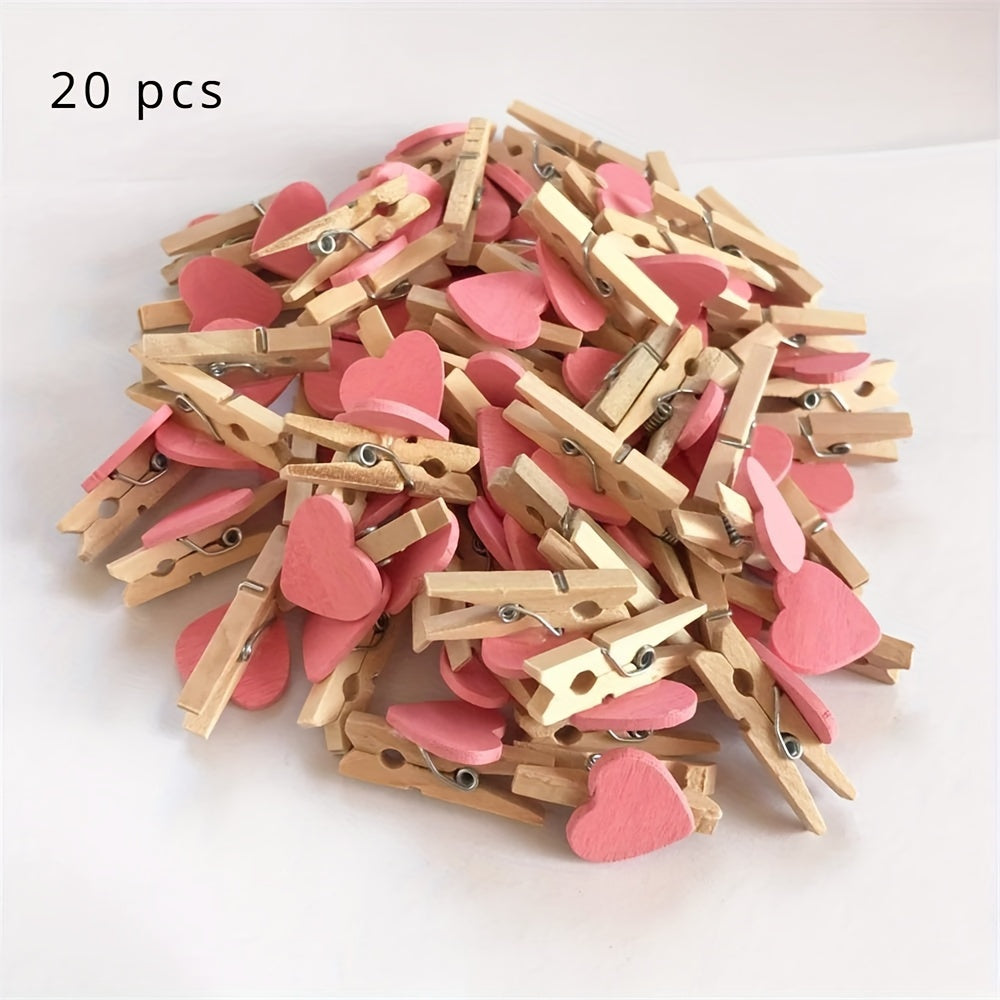 20 unidades de Clips de madera natural en forma de corazón - Ganchos de manualidades para decoración de bodas, detalles para fiestas, colgar fotos, ropa - Ideal para planificadores de bodas y manualidades, pinzas de ropa