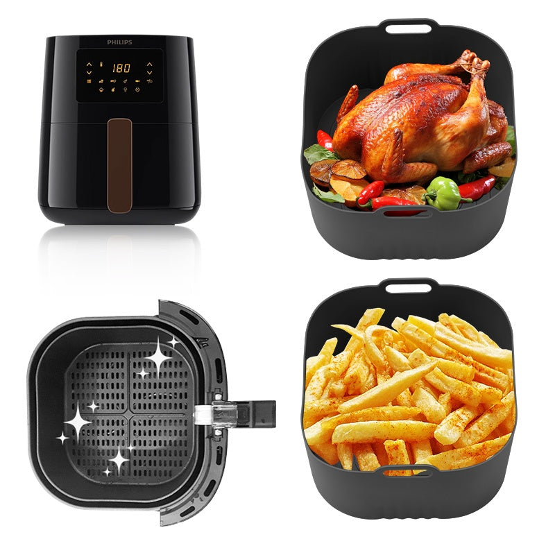 Juego de 1/2 bandejas cuadradas de silicona para freidoras de aire, compatibles con accesorios del Philips HD9252, superficie antiadherente, apto para horno y microondas, fácil de limpiar, accesorios multifuncionales para cocina