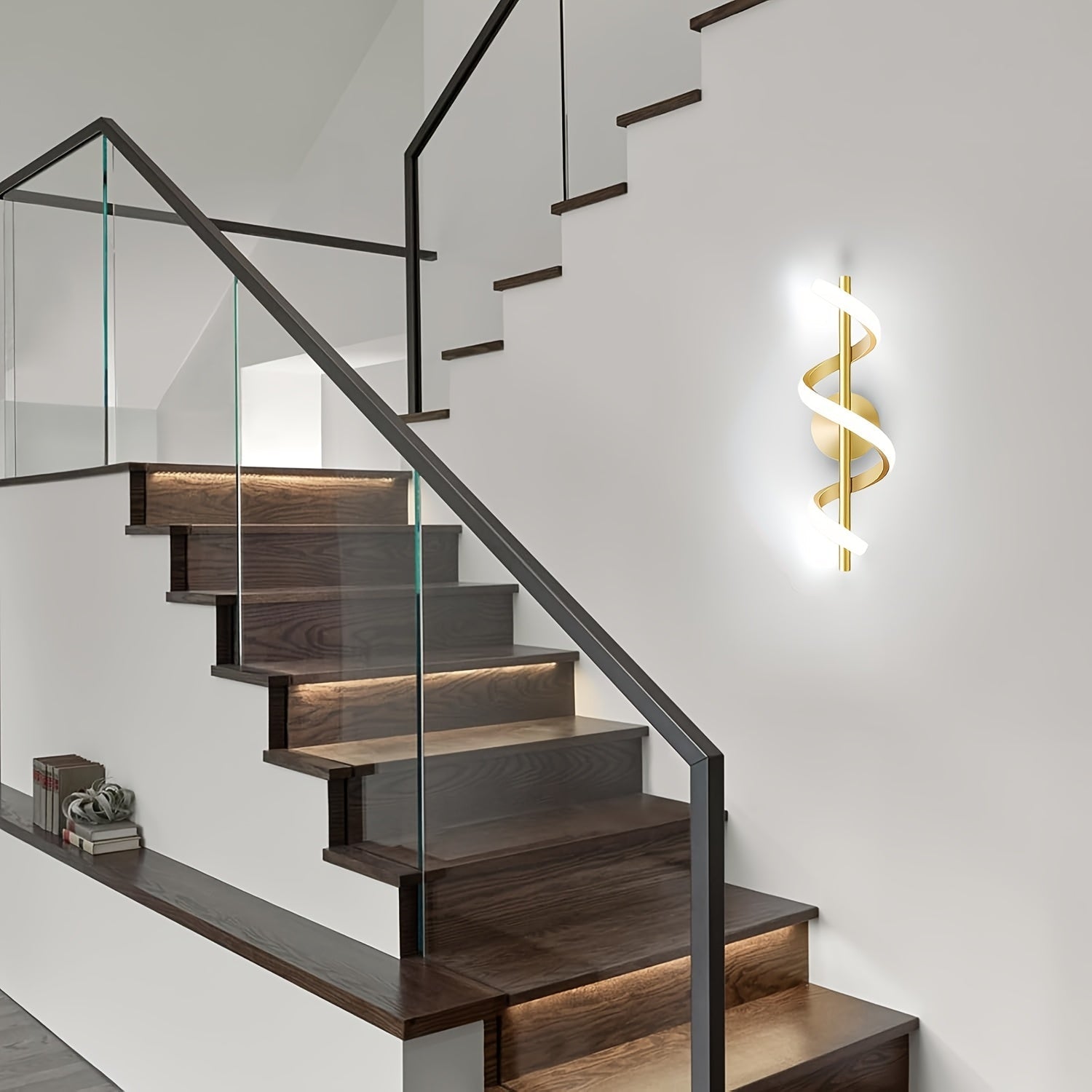Conjunto de Apliques LED para Pared Interior de 1, Iluminación Espiral Moderna de 12W con Tres Modos de Temperatura de Color para Dormitorio Sala Pasillo Escaleras, Conexión Directa