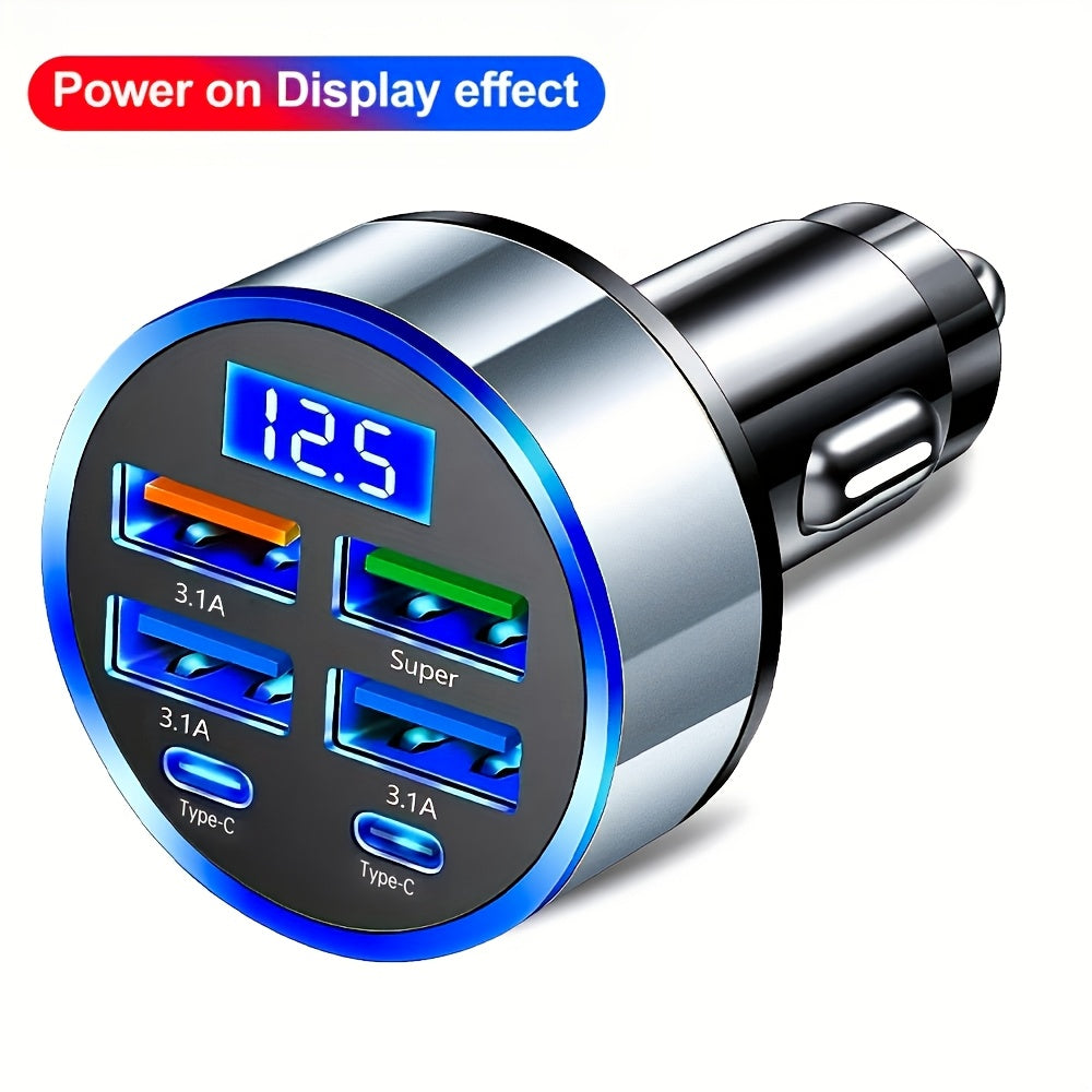 Car Cargador Rápido 2 PD con Pantalla Digital y 4 USB, Adaptador de Coche 6 en 1 para Teléfono - Accesorio de Auto