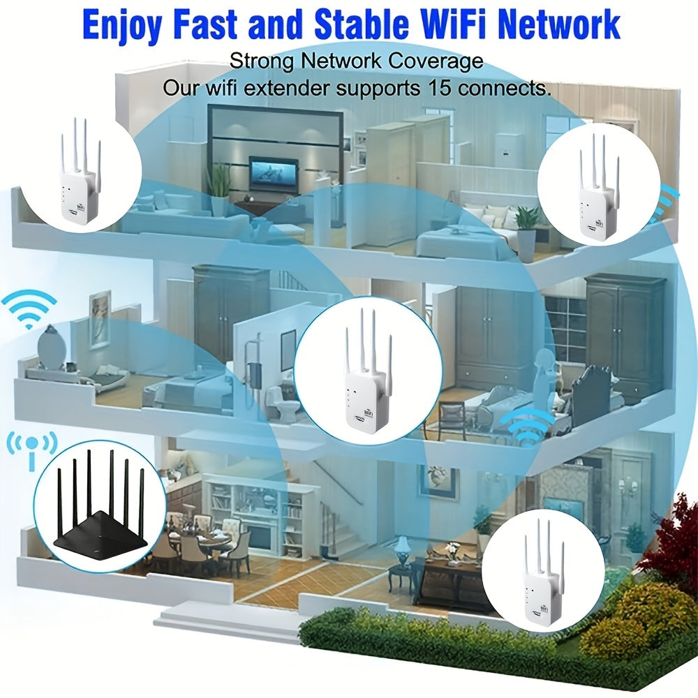 Amplificador de WiFi, repetidor de rango de WiFi, cableado a inalámbrico WiFi, admite múltiples dispositivos, fácil configuración, 4 antenas para cobertura amplia, puerto Ethernet compatible, tablero de circuitos mejorado, más duradero, adecuado para uso