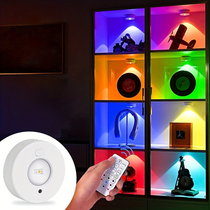 1pc POOKIN LED RGB Luz de carga recargable con mando a distancia, luz inalámbrica de empuje magnético con temporizador y función de cambio de color, aplique de plástico con acabado pulido, alimentado por batería de litio de 500mAh, para cocina, armario y