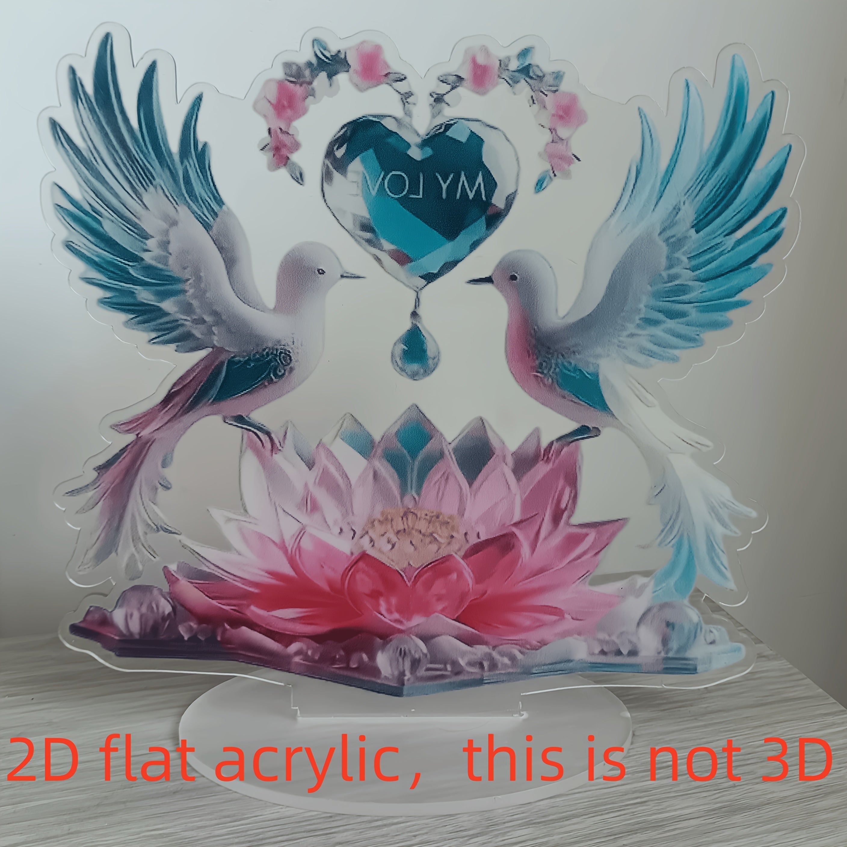 2D Plano, Corazón de Amor de Acrílico con Palomas para Decoración de Mesa, Estilo Clásico, Tema Animal, Multiusos para Hogar, Restaurante, Dormitorio, No Necesita Electricidad, Ideal para Halloween, Pascua, San Valentín, Acción de Gracias