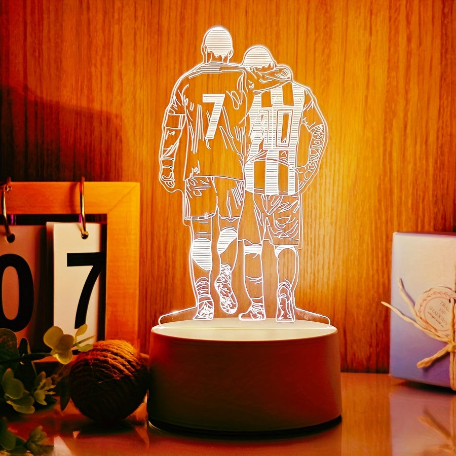 Linterna Nocturna con Silueta de Jugador de Fútbol 3D, Alimentada por USB, Luz Blanca Cálida para el Cuidado de los Ojos, Interruptor de Botón, Ideal para Decoración de Dormitorio y Regalo para Aficionados al Deporte