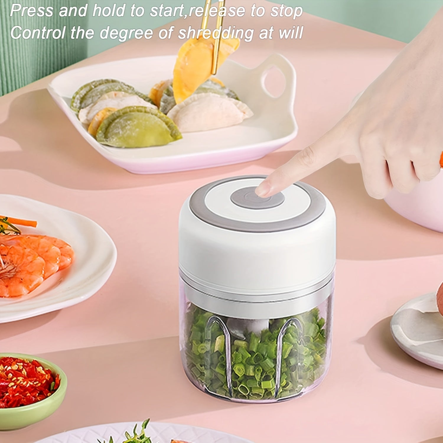 Mini Procesador de Alimentos 250ml, Picadora de Carne, Pequeño Procesador de Alimentos con 3 Cuchillas de Acero Inoxidable, Cortador Eléctrico Adecuado para Carne, Verduras y Frutas