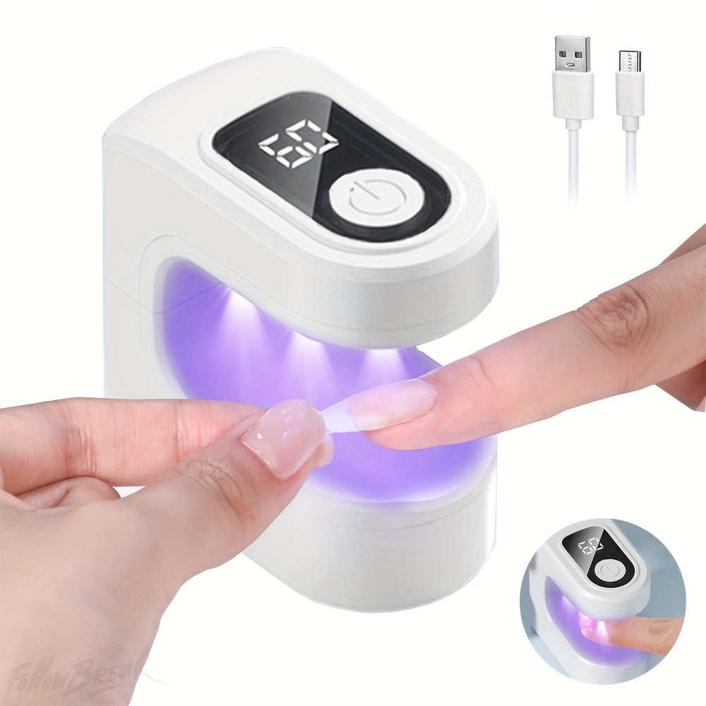 Lámpara de uñas portátil mini con pantalla de visualización digital y carga USB - Lámpara de endurecimiento de esmalte de gel de plástico para uso en casa y salón, batería recargable, blanco/negro, lámpara de uñas para endurecimiento, diseño amigable par