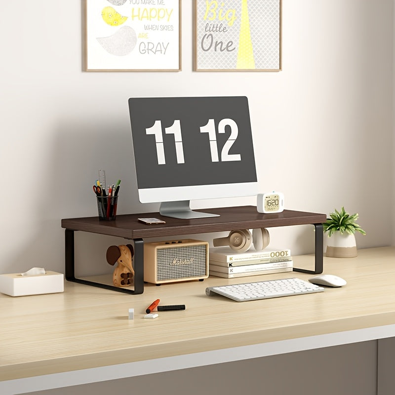 Soporte Ergonómico para Monitor de Madera y Metal con Almacenamiento - Organizador Contemporáneo para Escritorio en Casa o Residencia Estudiantil, Diseño Multicompartimento Ahorrador de Espacio, Sin Necesidad de Montaje, Colores Mixtos