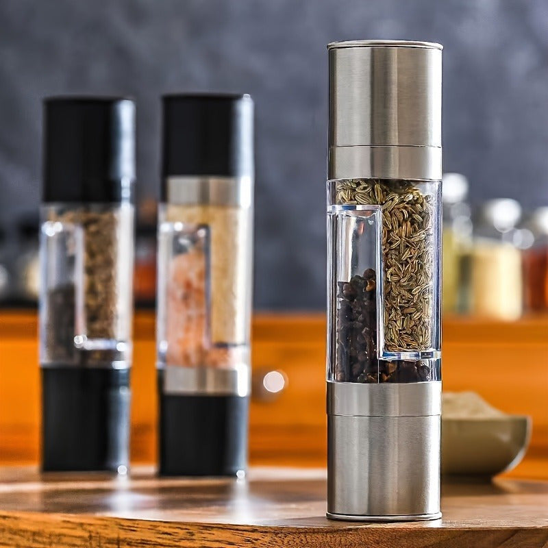 Molinillo de pimienta de doble cabezal, salero con múltiples cabezas, molinillo de condimentos para cocina de restaurante manual, sin suministro eléctrico ni batería, estante de especias de escritorio - Accesorios de cocina para vehículos recreativos