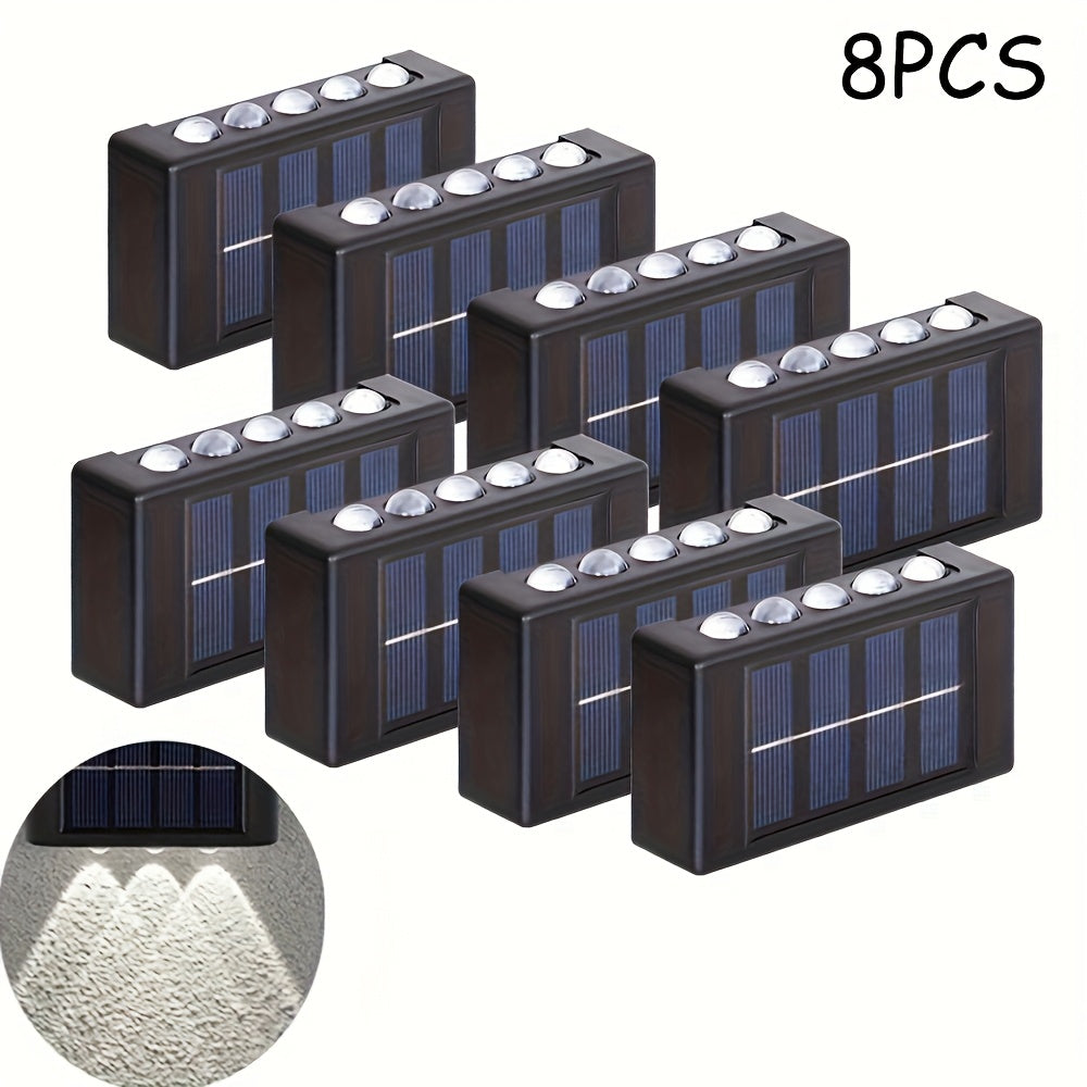 6/8/10pcs Luces de pared de LED alimentadas por energía solar, decoración de pared exterior IP44 con brillo cálido amarillo, ideal para hogar, jardín, valla, patio - Montaje semi empotrado, carcasa de plástico, batería de níquel cargada por energía solar
