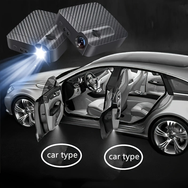 Paquete de 2 luces de bienvenida para puertas de coche LED fáciles de instalar, adecuadas para varios vehículos, coche, SUV, camión, equipo universal de moda, sin batería.