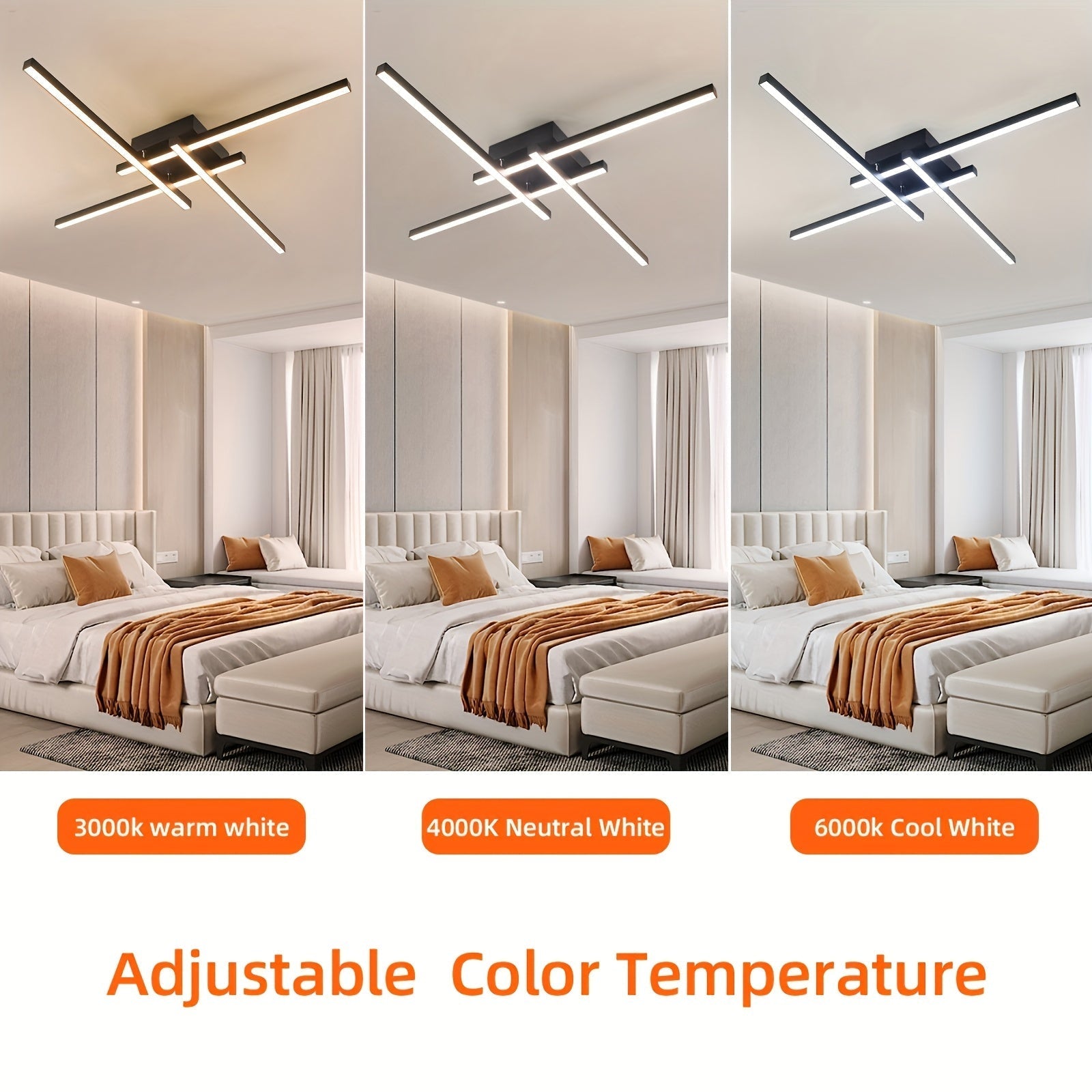 Lámpara de techo LED moderna - Candelabro de metal negro ajustable con acabado pulido, montaje cercano al techo para dormitorios, salas de estar, cocinas, pasillos y más, iluminación de sala de estar | Iluminación contemporánea | Lámpara de techo de meta