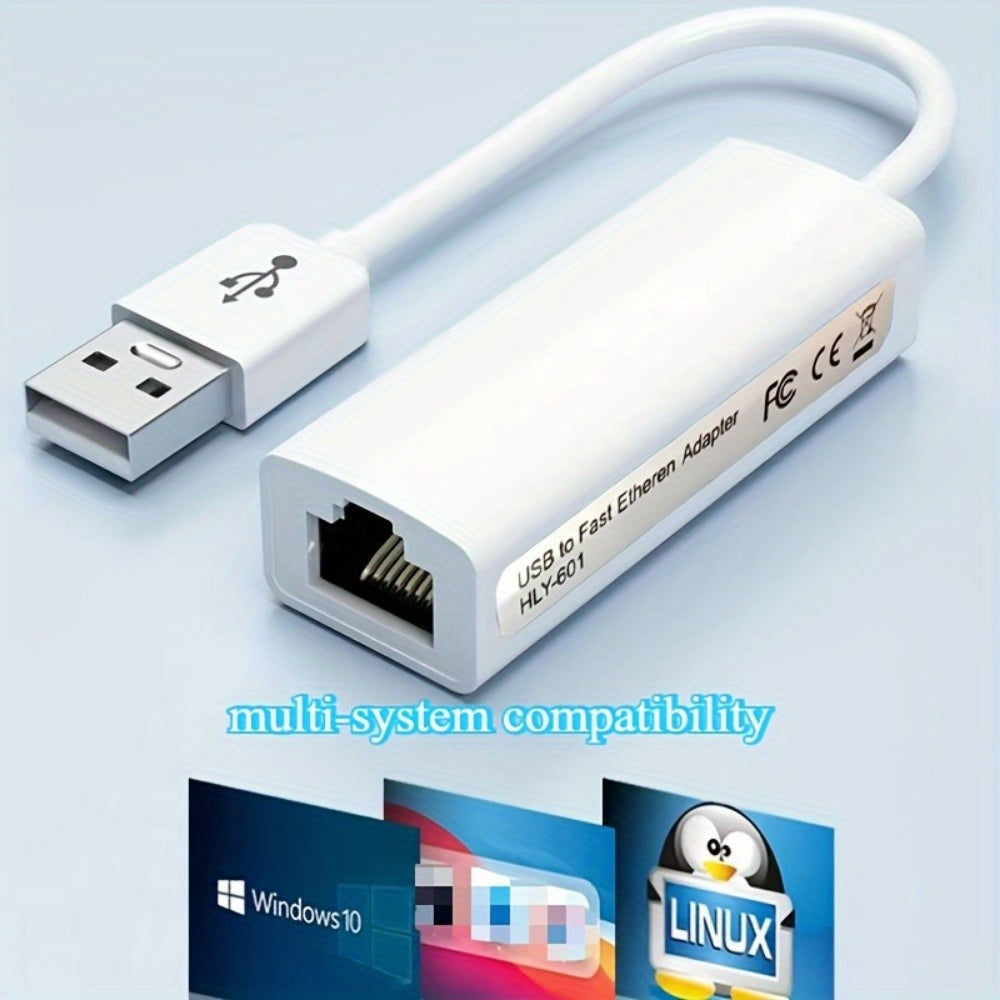 Adaptador de Tarjeta de Red Ethernet USB a RJ45 para Computadora 2.0, Interfaz de Red con Conexión y Reproducción de 100 Mbps, Sin Necesidad de Controladores, Portátil, 1 Pieza