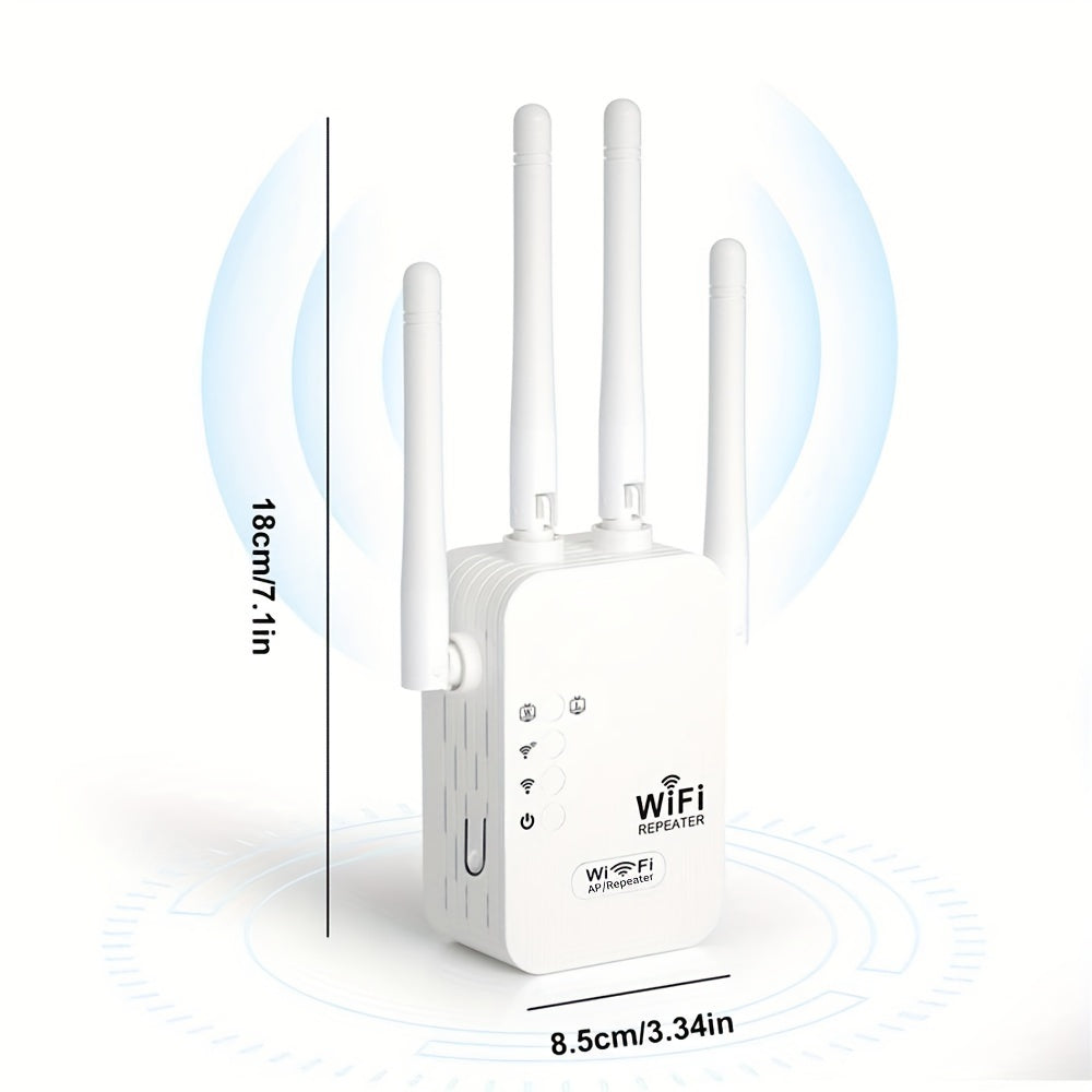 Amplificador de WiFi, repetidor de rango de WiFi, cableado a inalámbrico WiFi, admite múltiples dispositivos, fácil configuración, 4 antenas para cobertura amplia, puerto Ethernet compatible, tablero de circuitos mejorado, más duradero, adecuado para uso