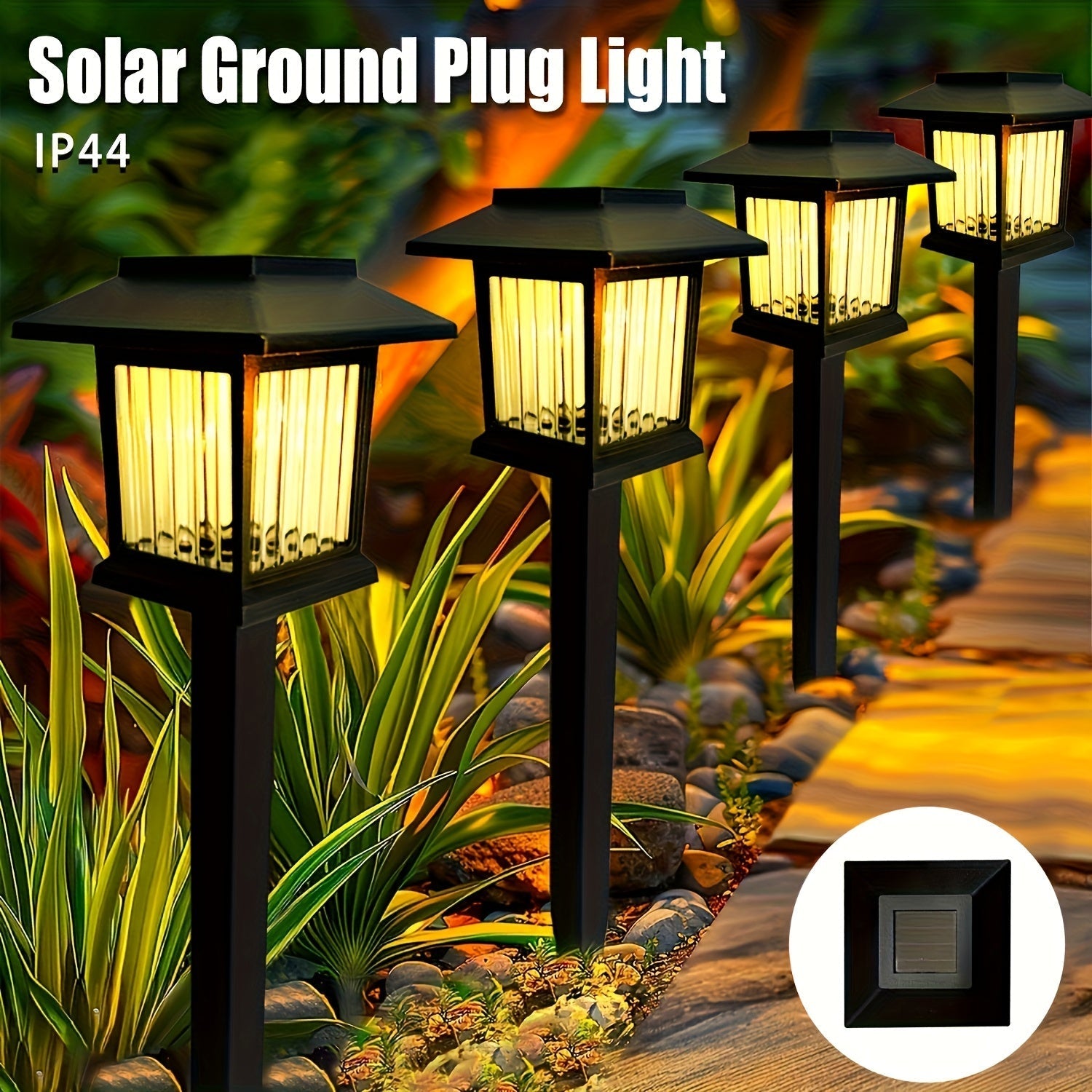 6 luces solares para jardín con base - Iluminación LED exterior para caminos, luz cálida/blanca, encendido/apagado automático, fácil instalación, ideal para jardines, villas, parques y senderos - Regalo perfecto para Navidad y Halloween, iluminación sola