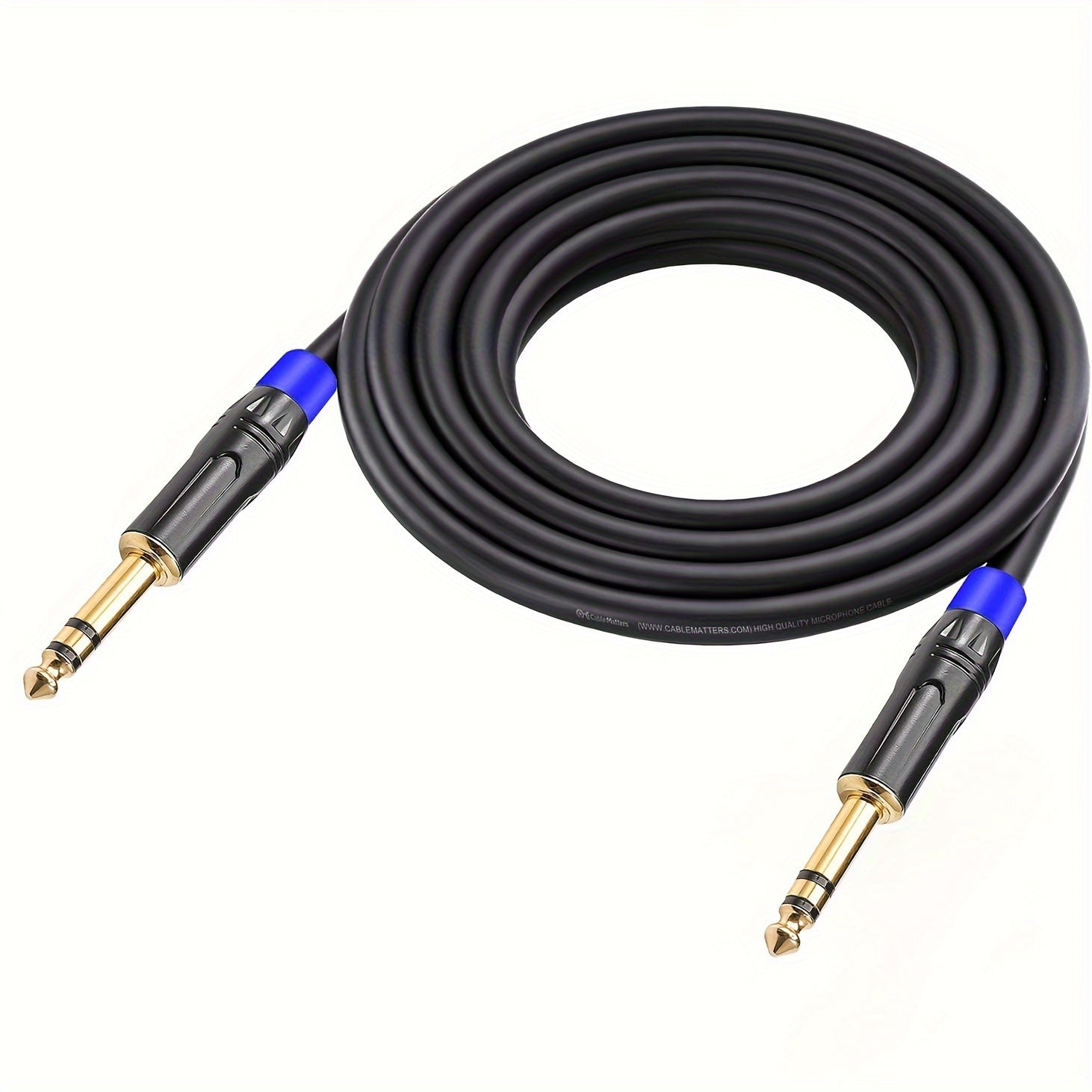 Cable de Audio TRS de Alta Resistencia de 1/4" a 1/4" - Conector Macho a Macho, Jack Estéreo, Interconexión Balanceada para Guitarra Eléctrica, Bajo, Mandolina | Conectores Chapados en Oro, Blindaje de Alta Densidad